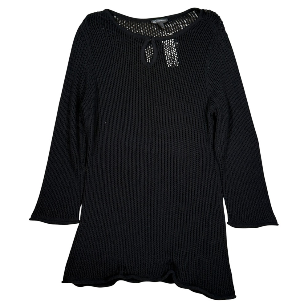 INC International Concepts Womens 2X Black Open Knit Keyhole Sweater Tunic Plus